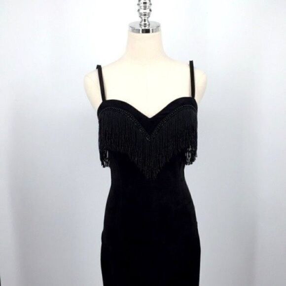 Unique vintage Pia Rucci black suede leather dress 6 BoxD heavily beaded Midi - Picture 6 of 7